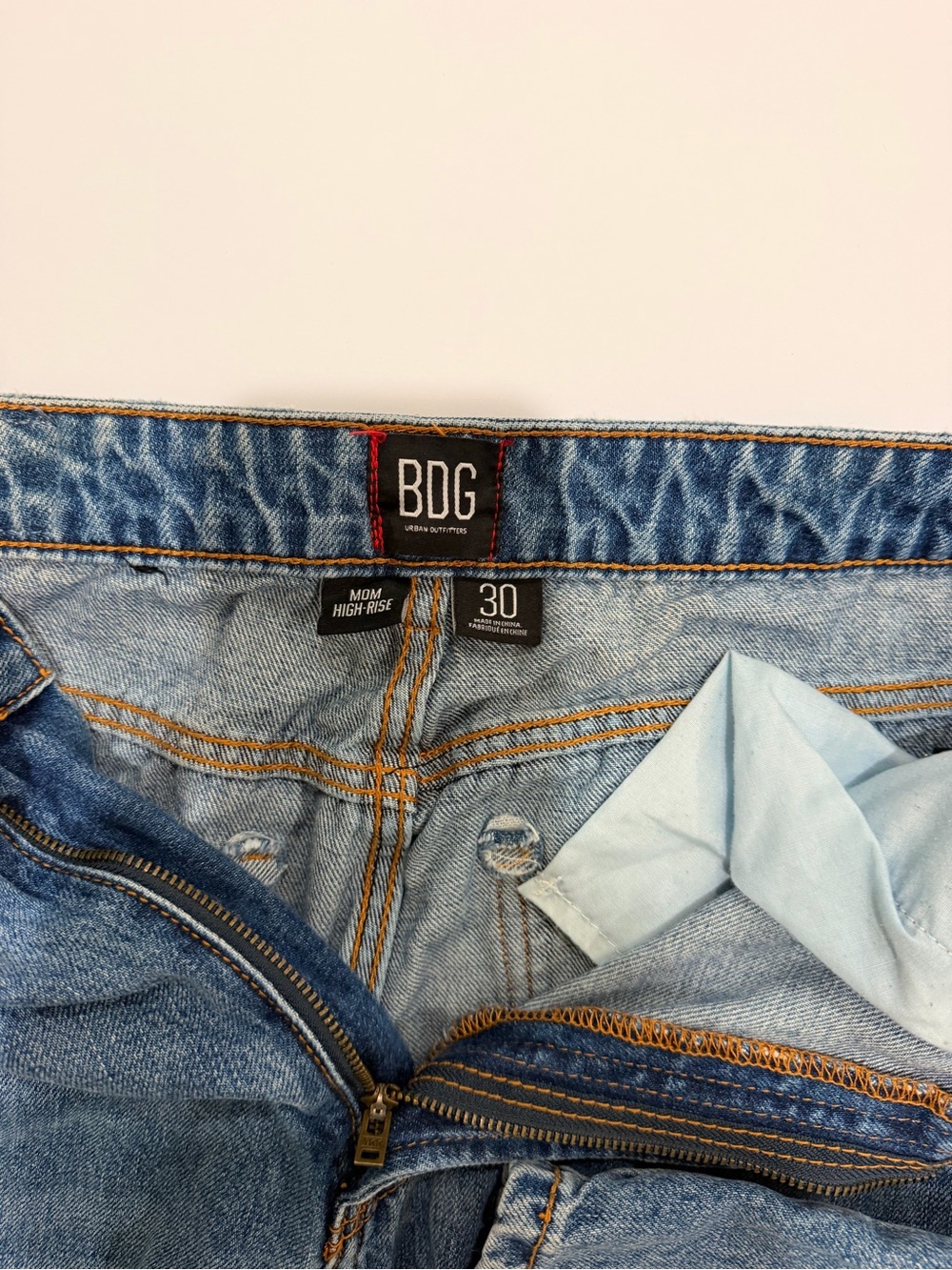 BDG Urban Outfitters Blue Denim Jeans with Black Leather mom high-rise - Picture 5 of 5